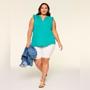 Lane Bryant - Sleeveless Ruffle Notch Neck Teal Top - Size 18/20 - C35
